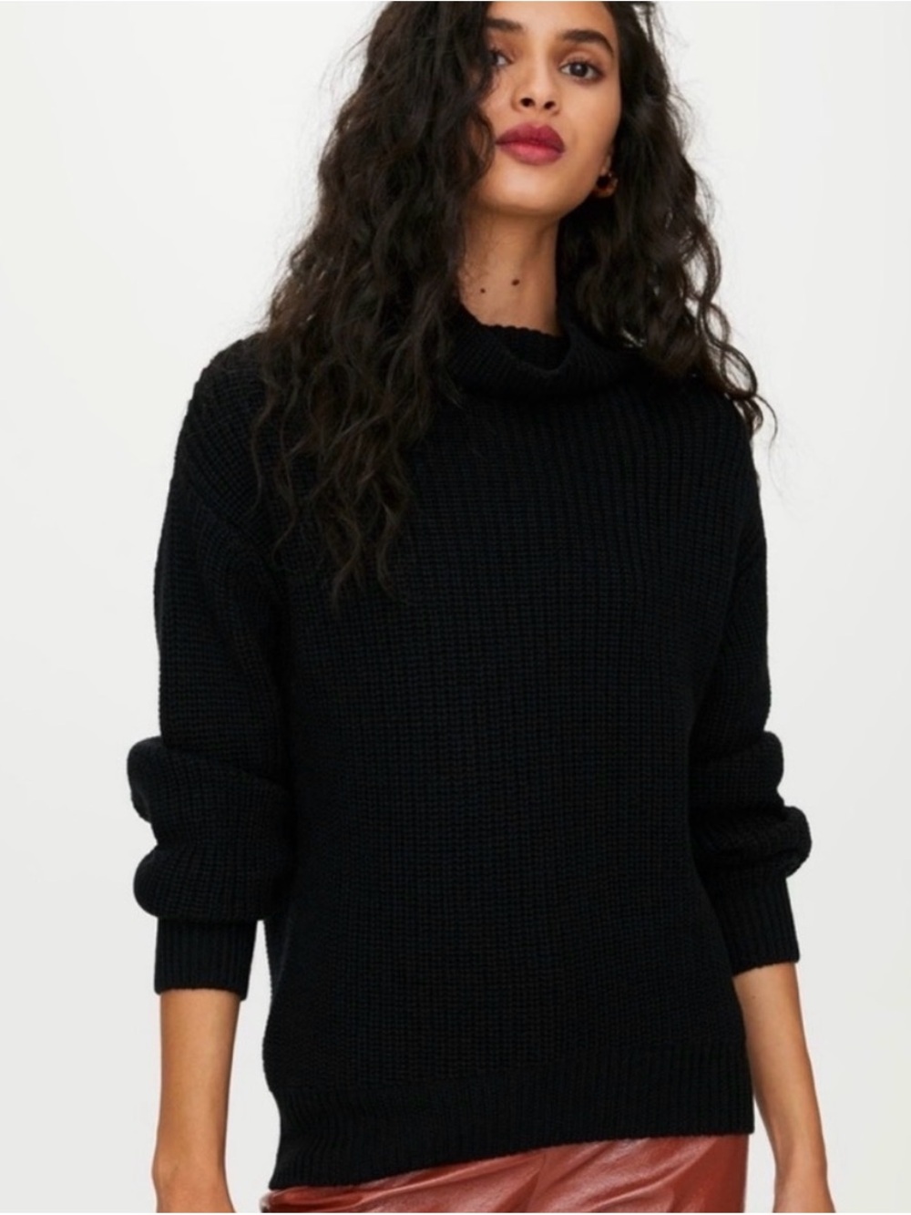 Aritzia Wilfred Montpellier 100% Merino Wool Turtleneck Sweater Black SZ SM
